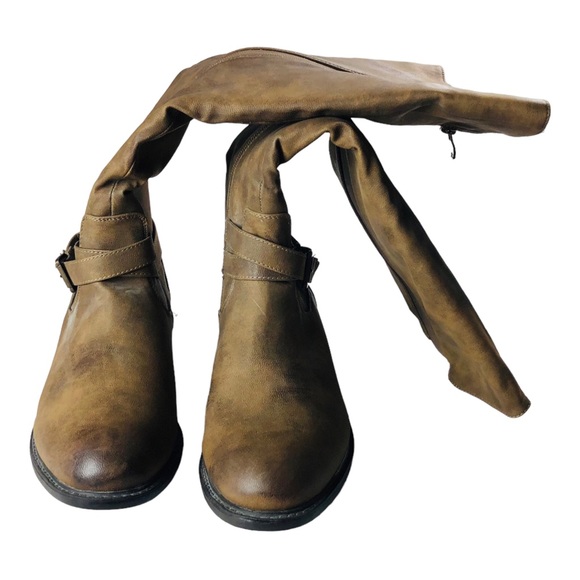 3231 Women's Brown Faux Leather Riding Boots Stretch Zip 11 - Picture 6 of 10